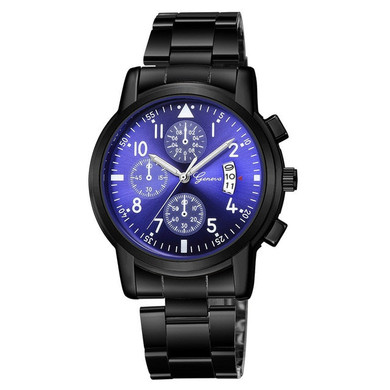 Classic Black Men Steel Band Wrist Watch Luxury Calendar Stainless Steel Quartz Watches Men Business Analog Clock Uhren Herren