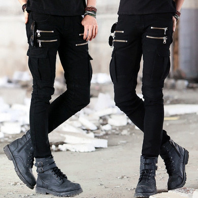 Green Black Denim Biker Jeans