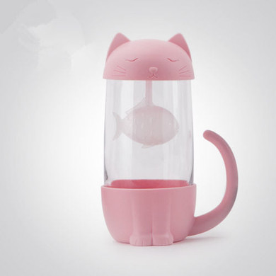 Cute Cat Glass Tea Mug With Infuser Strainer Filter