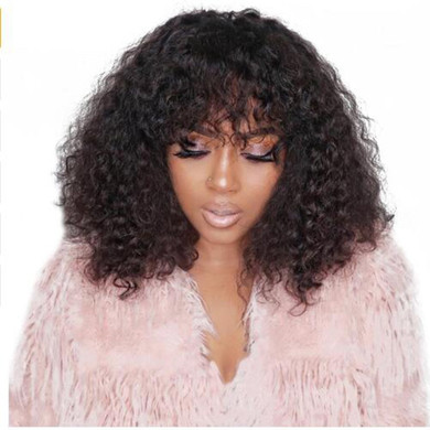 Curly Lace Front Wig With Bangs Short Bob