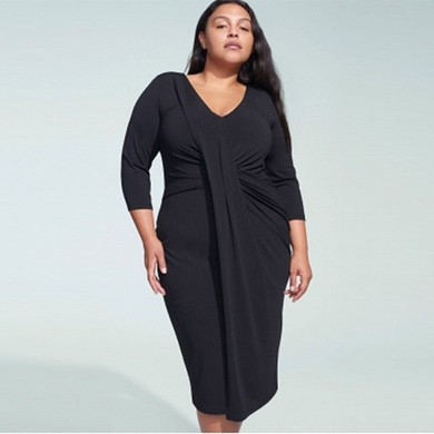 Asymmetry V-neck Long Sleeve Midi Dresses