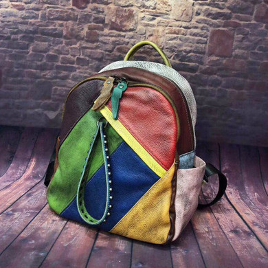 Cowhide Brushed-off Leather Backpack