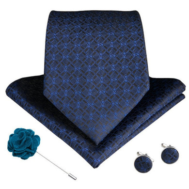 Men Tie Handkerchief Cuff-links Brooch Set