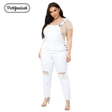 Women Denim Ripped White Jumpsuit