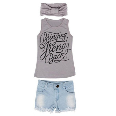 Girls Top  + Jeans Shorts+Scarf Outfit