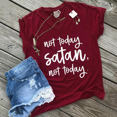 Women Not Today Satan Letter Print T shirt