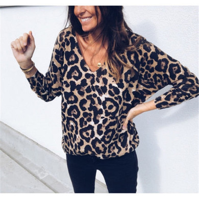 Fashion stretchable Leopard V Neck Tops