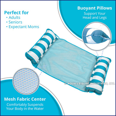 Aqua 4-in-1 Monterey Hammock Inflatable Pool Float, Multi-Purpose Pool Hammock (Saddle, Lounge Chair, Hammock, Drifter) Pool Chair, Portable Water Hammock, Light Blue/White Stripe