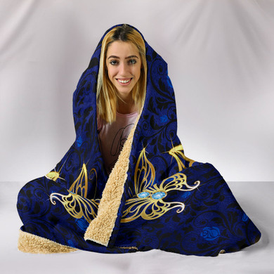 Blue Rose Butterfly Hooded Blanket