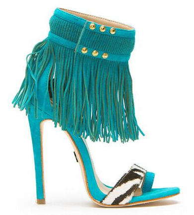 Blue/Brown Tassel Fringed Sandal High Heels