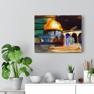 al-aqSaa Dome of the Rock Mosque Abstract Painting Square Canvas Gallery Wrap