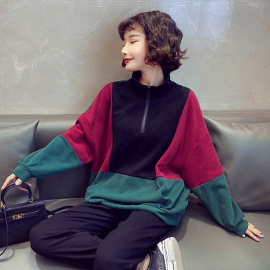 Fashionable stand collar top loose and versatile casual color matching lazy coat