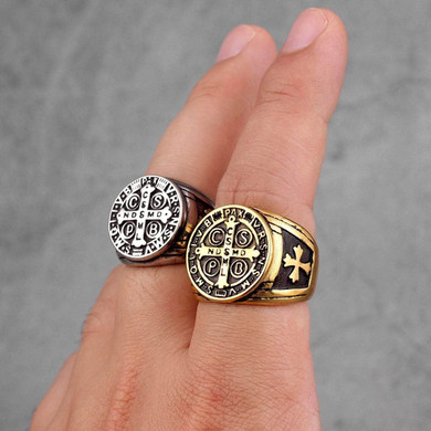 Knights Templar Ring<br> Saint Benedict Golden