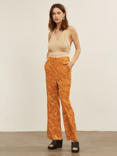 PREMIUM CORDUROY PAISLEY PRINT FLARE LEG PANTS