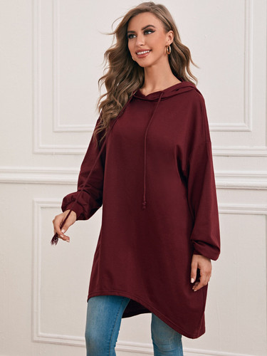 Drop Shoulder Dip Hem Longline Hoodie