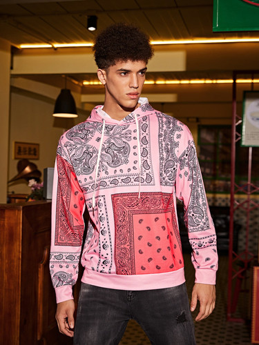 Men Paisley Print Colorblock Hoodie