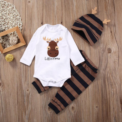 Baby Boys Clothing Sets Xmas Little moose Newborn Baby Boy Girls Clothes Long Sleeve Romper Jumpsuit Long Pants +hat Outfits