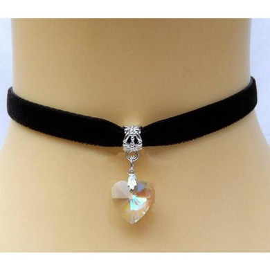 Heart Crystal Victorian Choker Necklace Goth Vintage,  Colored Pendant