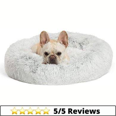 Calming Donut Dog Bed in Shag Fur, Machine Washable Pet Bed