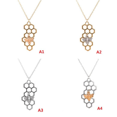 HoneyBee Golden Honeycomb Necklace with Bee Charm - Save the Bees @ Lilybee.Co