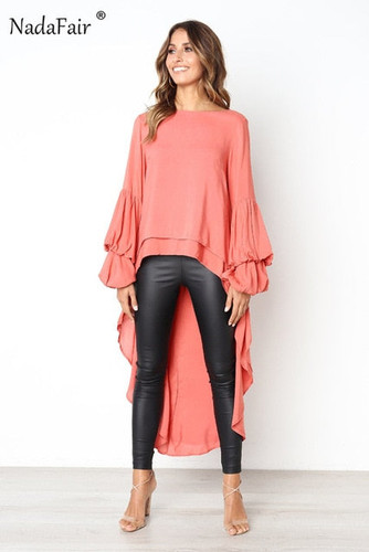 Women long sleeve ruffles drop hem chiffon  blouses