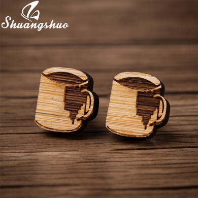 Laser Engraved Coffee Cup Stud Earrings