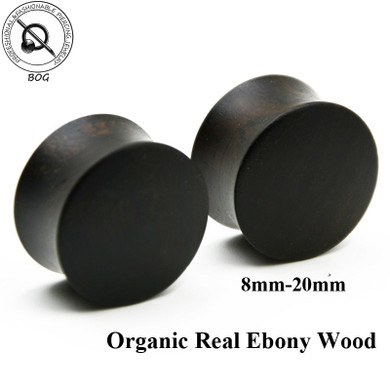 BOG-1 Pair Real Natural Ebony Wood Double Flared Gauges