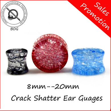BOG-1 Pair Shatter Crack Ear Double Flare  Acrylic Gauges