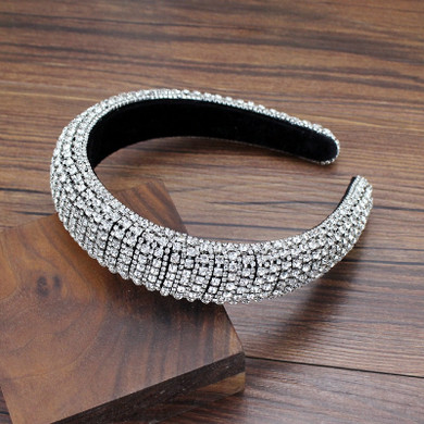 Handmade Padded Wedding Headdress Full Crystal Baroque Tiara Headband Luxury Diamante Hairband For Women Bridal Hair Accessories