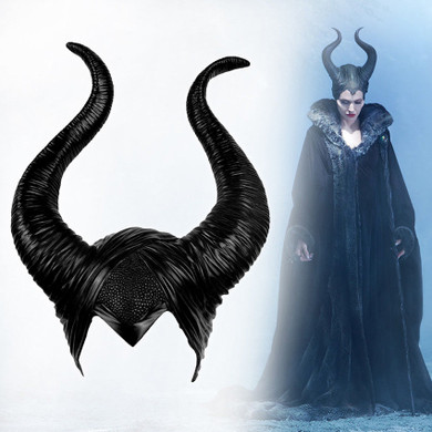 Halloween Cosplay Maleficent Witch Horns Hat Headwear Mask Headgear Helmet Party Black Queen