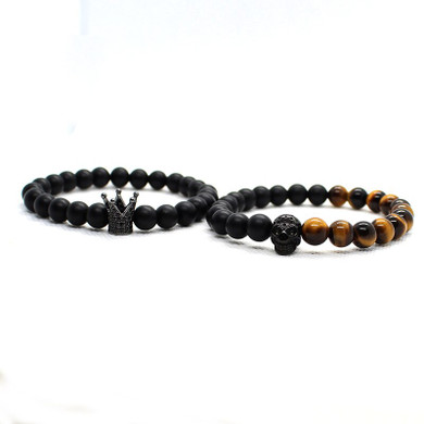 Stone Beads Bracelet Men Accessories Crown Braclets Handmade 2 Piece Set Erkek Bileklik Skull Jewelry Mens Bracelets for Women