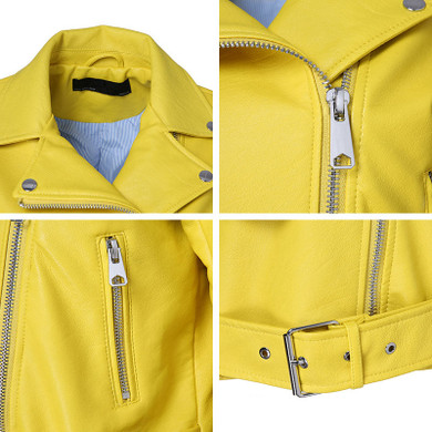AORRYVLA Faux Leather Moto Women's Leather Jackets Yellow Ladies Leather Jacket Asymmetrical Faux-Leather Jacket Spring 2020
