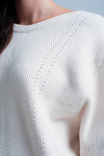 Beige Textured Sweater With Round Neck