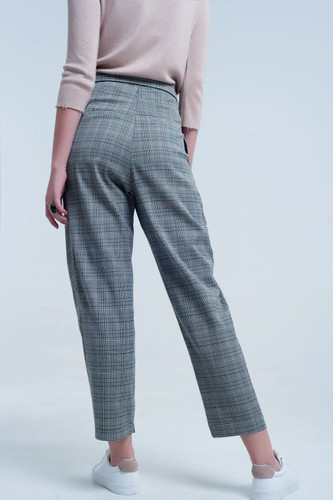 Checkered Pants  With Belt