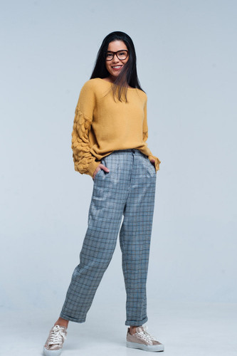 Mustard Knit Feather Textured Sweater