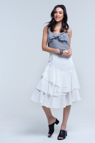 White Midi Skirt With Ruffle Detail