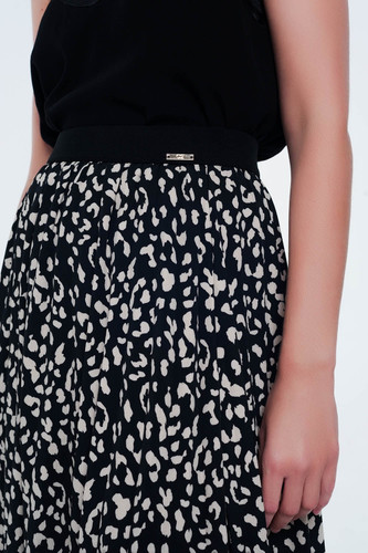 Midi Black Skirt in Dalmation Spot