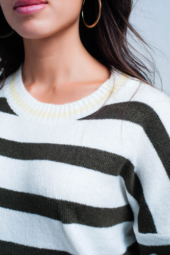 Sweater With Green Stripes and Yellow Detail in Sleeves