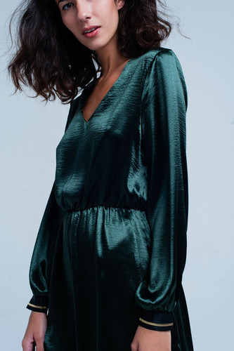 Green Satin Party  Midi Dress