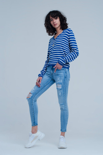 Light Ripped Skinny Jeans in Wash Blue