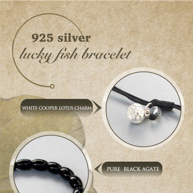 Black Agate Lucky Fish Charm Bracelet