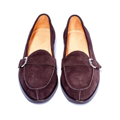 Men's Belt Buckle Decoration Brown Suede Loafers