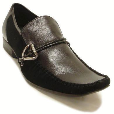 Men's Leather Suede Stitching Metal Buckle Decoration Loafers
