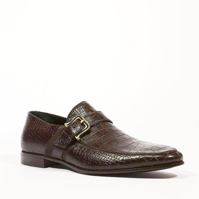 Men's Classic Brown Soft Leather Golden Buckle Decoration Loafers