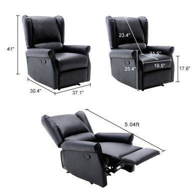 Air Leather Recliner Chair - Manual Reclining Chair with Overstuffed Back - Comfortable Home Theater Seating - Modern Designed Recliner for Bedroom & Living Room(Black)