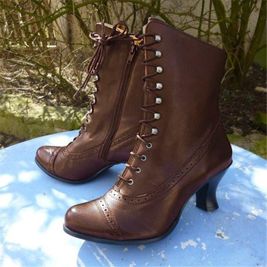 Women Casual Low Heel Zipper Pu Boots