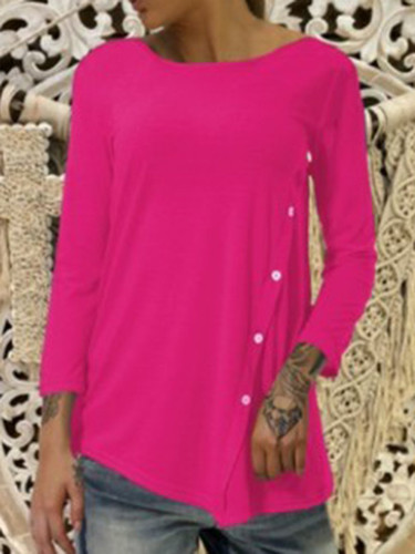 Long Sleeve Vintage Crew Neck Cotton-Blend T-Shirts
