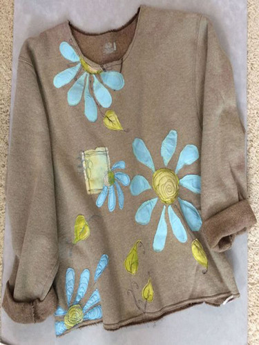 Women Light Brown Floral Long Sleeve Shirts & Tops