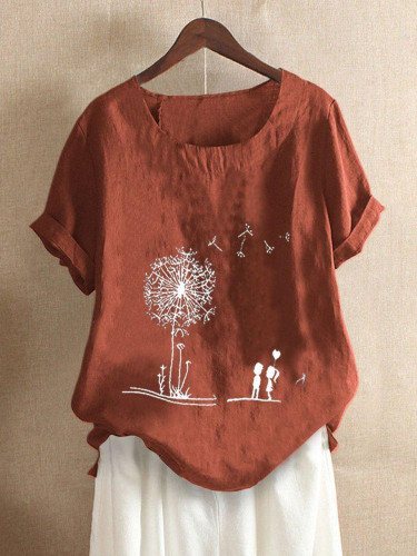Short Sleeve Vintage Plant Crew Neck Shirts & Tops