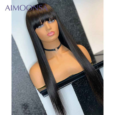 Bang Wig Human Hair Straight Pre Plucked 360 Lace Frontal Wig With Baby Hair Wig With Bangs 150 Density Preplucked Lace Wig Remy